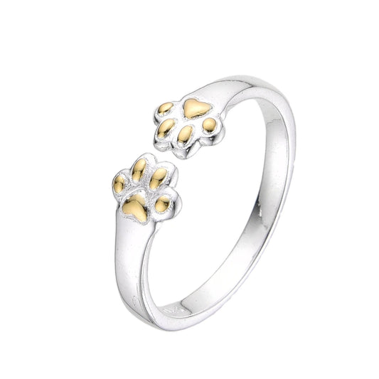 Anillo Ajustable de Huella de Perro en Plata 925