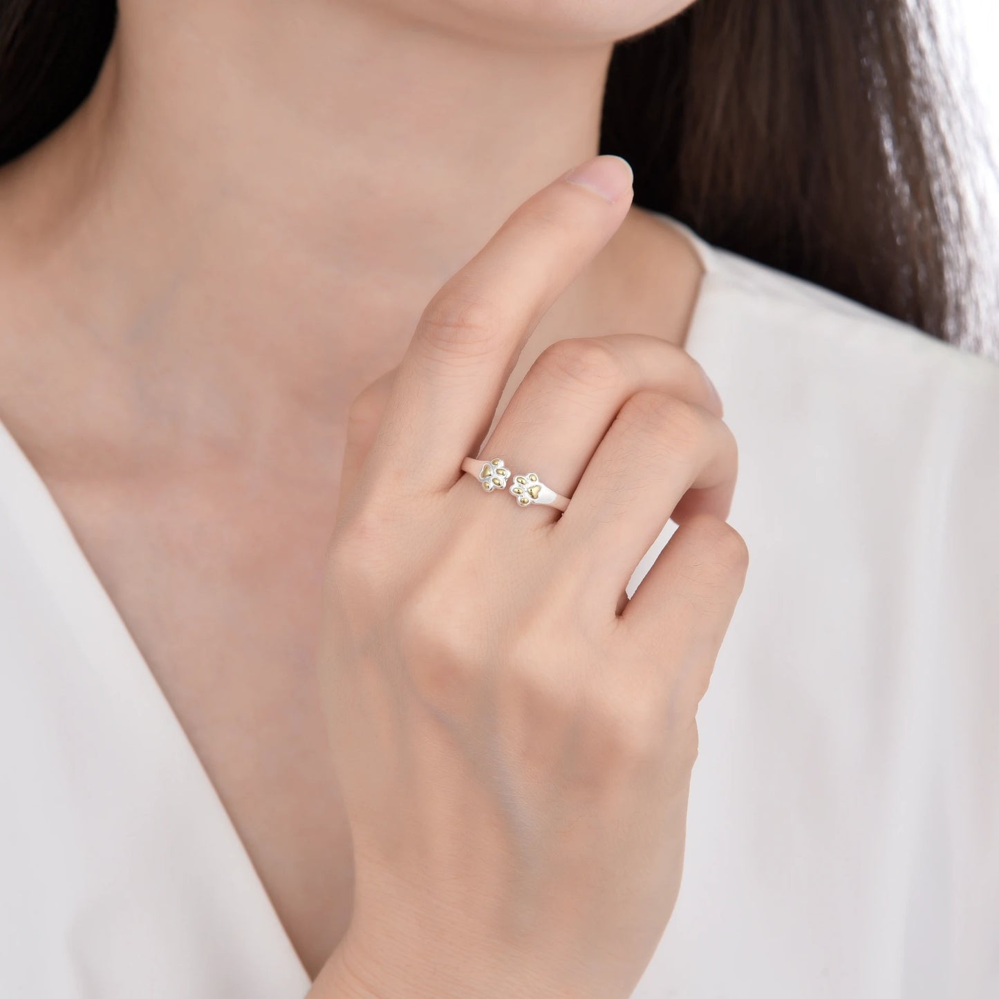 Anillo Ajustable de Huella de Perro en Plata 925